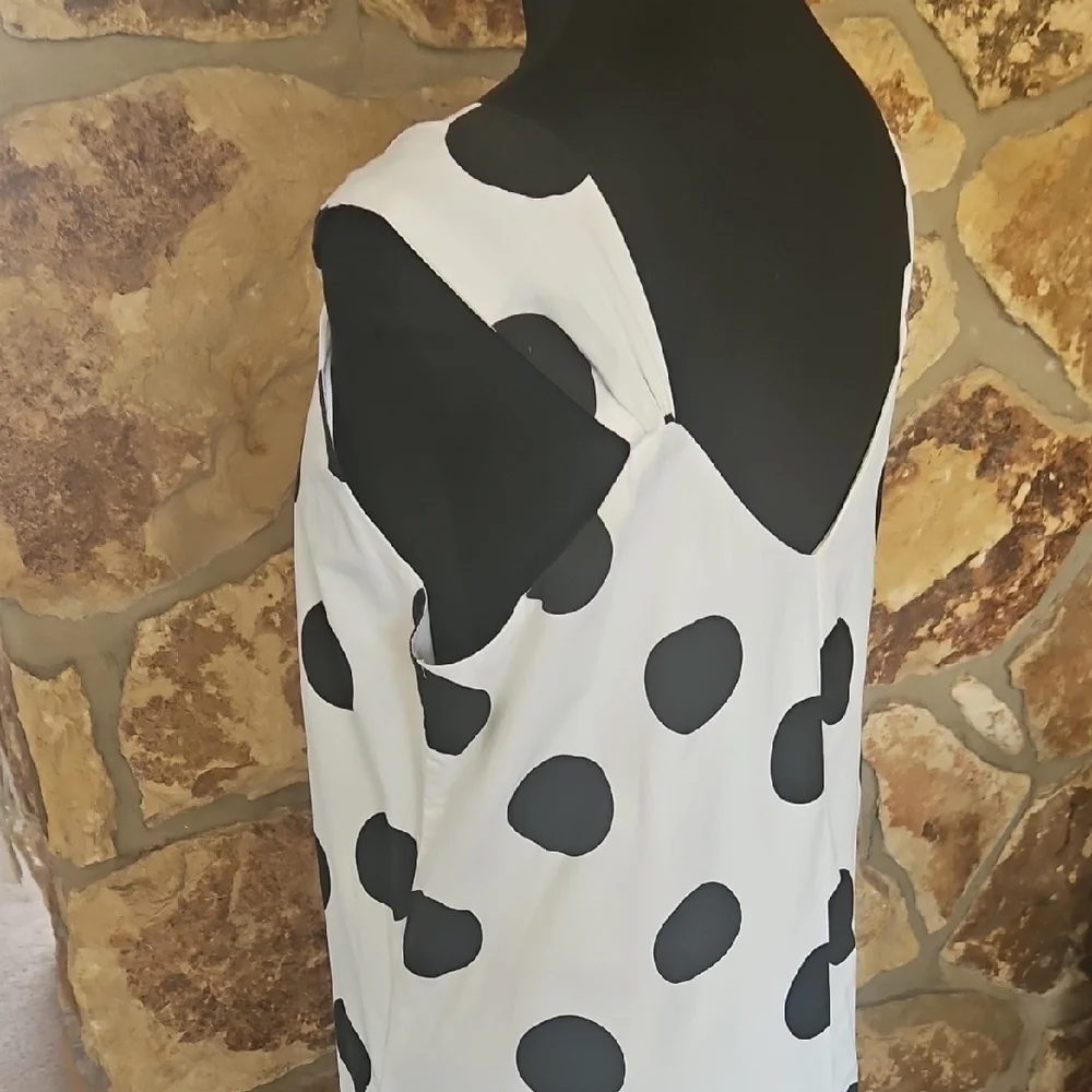 Pomander Place White and Black Polka Dot Sleeveless V-Neck Sundress Sz L - Picture 6 of 10
